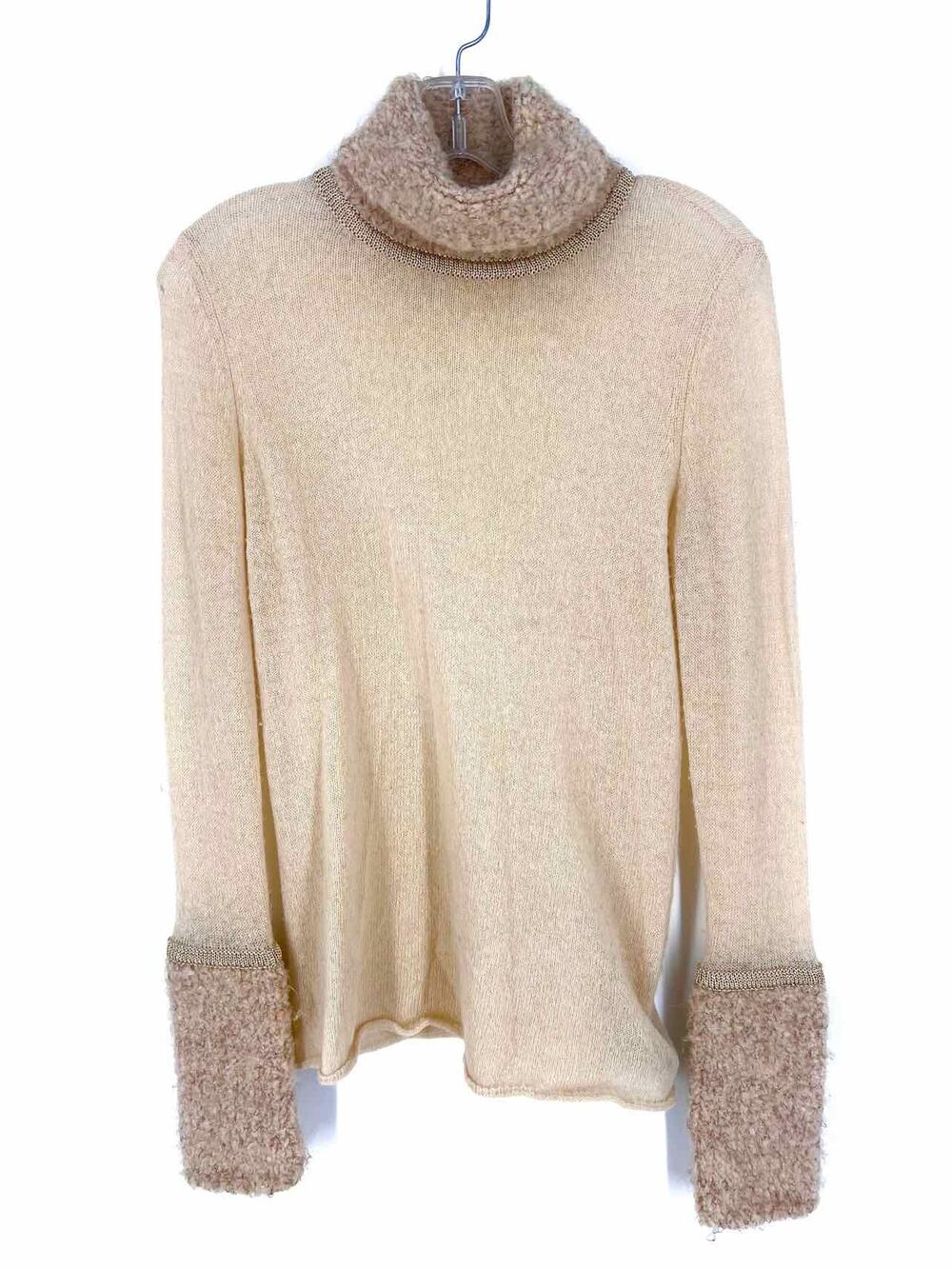 Tory Burch Size XS Beige/Gold Metallic Knit Designer Top-Long Sleeve